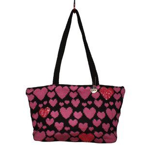 The Sak Knitted Multi Pink Blk Heart Sequined Embellished Double Strap Purse Bag